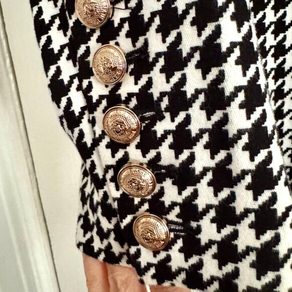Balmain Classic Print Tweed Houndstooth B&W Doublebreasted Blazer Sz 36 - Picture 5 of 9